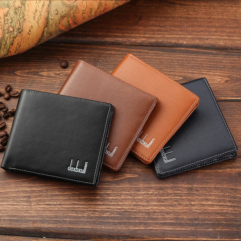 Dexbxuli New Men's Short Soft Leather Wallet Business Style Ultra thin