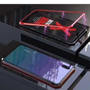 

Ultra Slim Magnetic Adsorption Angular Frame Tempered Glass Magnet Flip Case for Huawei P20 & P20 Pro