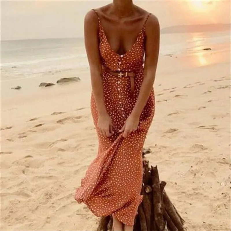 2019 Summer Womens Boho Dress Lady Vestito lungo Cocktail Party Beach Dresses Deep v-neck Sundress Vestito da spiaggia