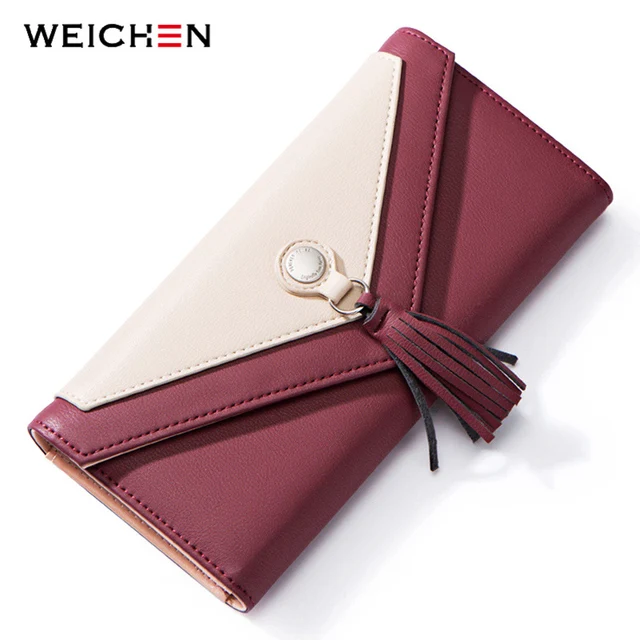 WEICHEN Tassel Envelope Women Wallet Brand Designer Red Leather Female Wallets Ladies Purse Long Card Holder Clutch Carteira NEW