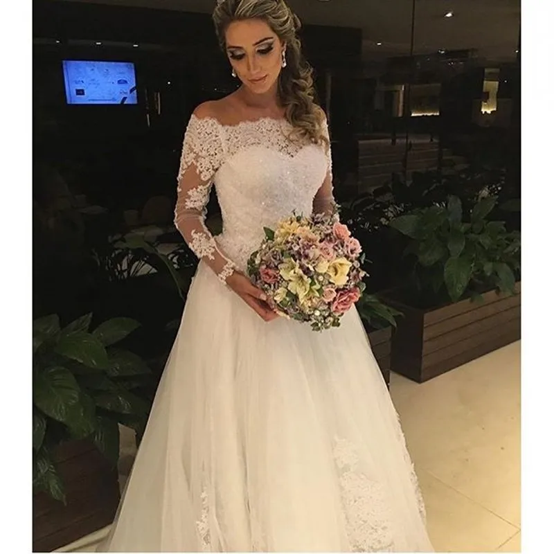 Vestido De Casamento Sequin Lace Shine Mariage Off The