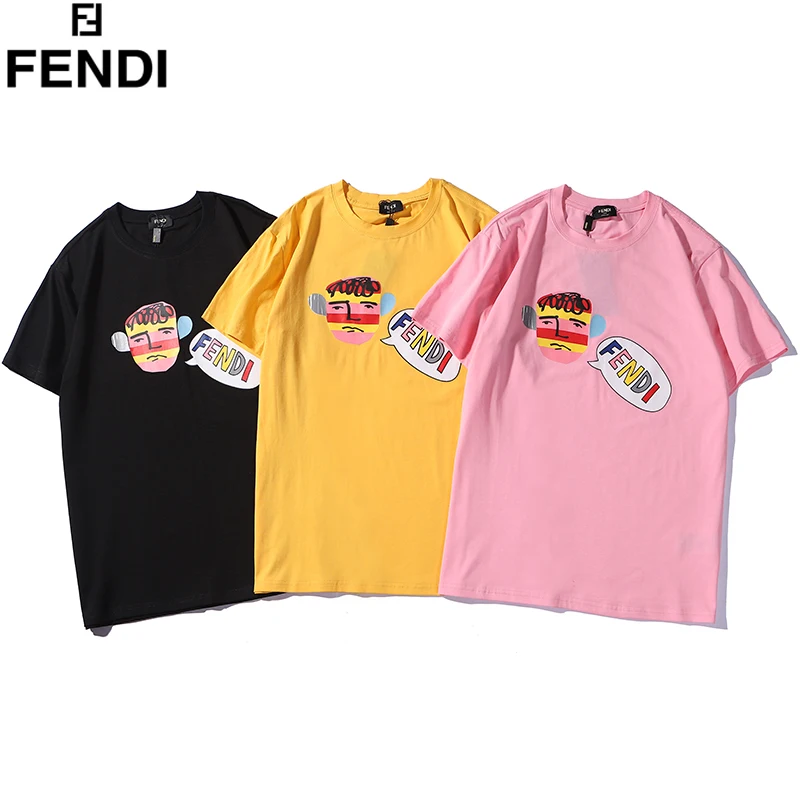 Бренд Fendi лето осень Для мужчин женщин О образным вырезом Футболка оригинальный
