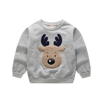 

2019 Children's T-shirt cotton round neck long sleeve boys and girls deer embroidered clothes in baby sweatshirt