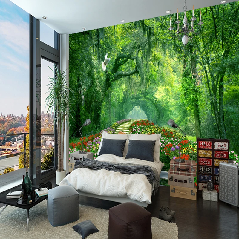 Large Custom Photo Wallpapers 3D Flower Wallpaper Nature Landscape Green Forest Tree Walls Murals Living Room Bedroom Home Decor Large Custom Photo Wallpapers 3D Flower Wallpaper Nature Landscape Green Forest Tree Walls Murals Living Room Bedroom Home Decor
