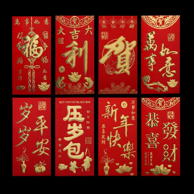 54 PCS Ano Novo 2017 Sorte Glitter Vermelho Envelope de 