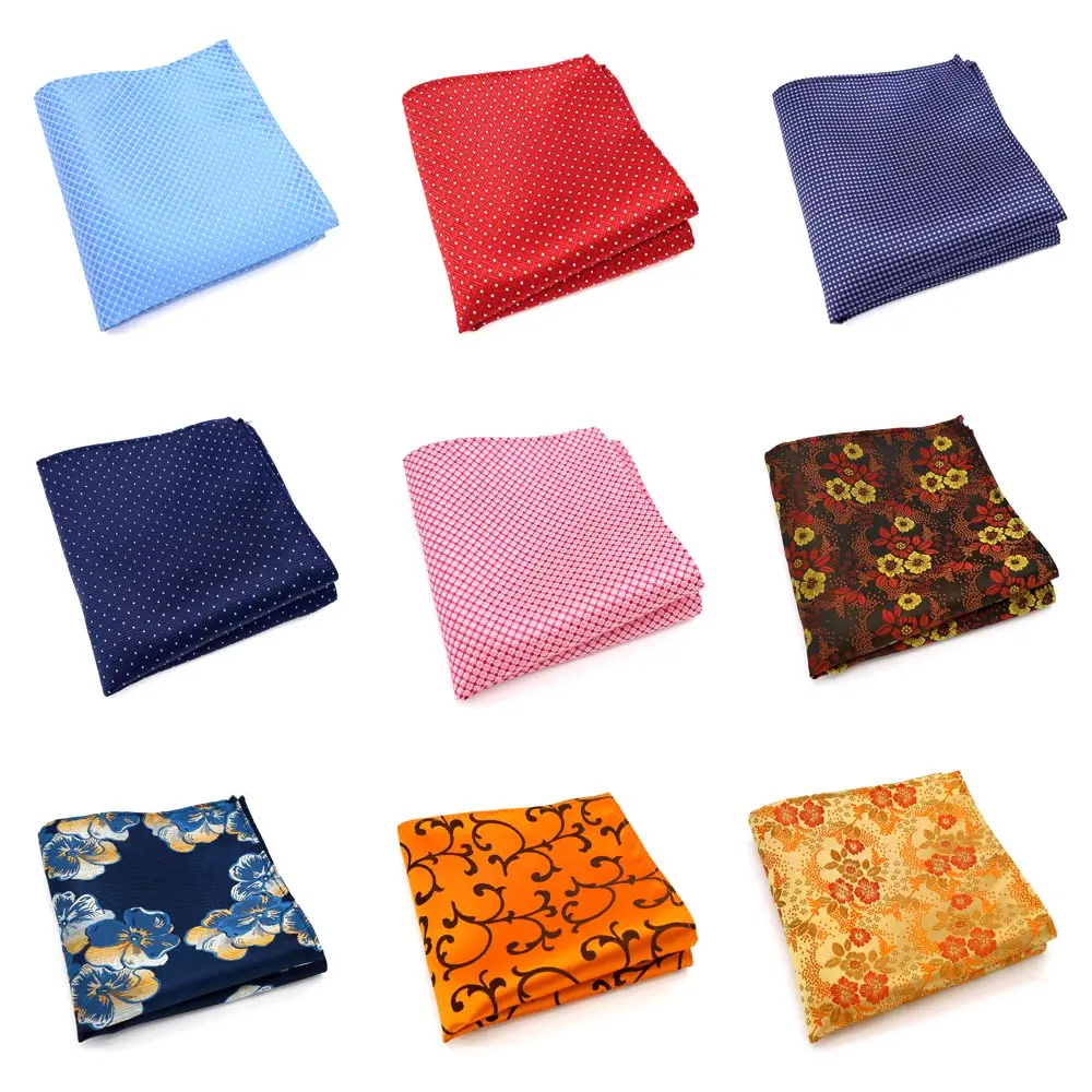 33 Color Luxury Mens Polyester Silk Pocket Squares 25CM Solid Floral