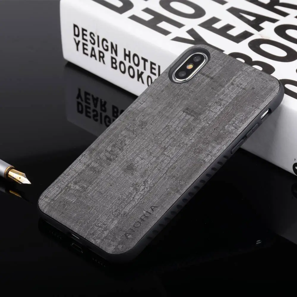 

Retro coque Case for Iphone X cover withered wood shabby ragged style leather pattern Soft TPU fundas shock ressistance