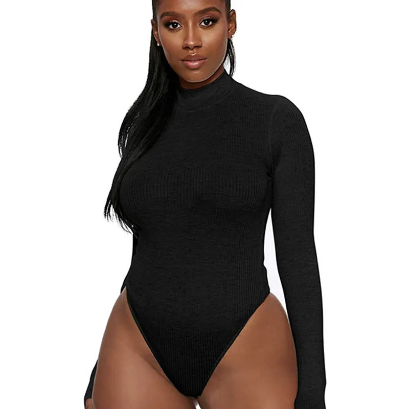 Womens Solid Color Turtleneck Bodysuits Sexy Long Sleeves Slim Bodysuits Bodycon Rompers Skinny Clothes Autumn Conjoined Briefs