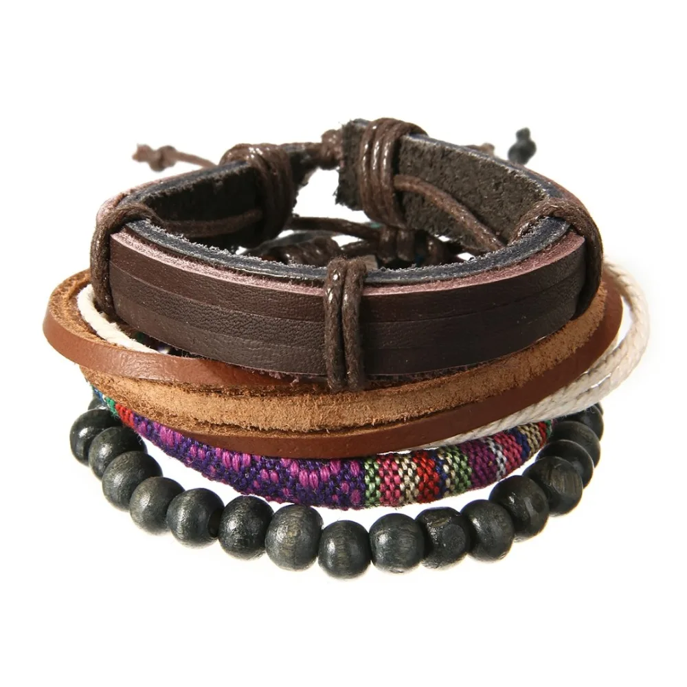 

Fashion Multilayer Cuff Bracelet Bangle Beads Leather Braided Bracelet Vintage Leather Wristband Rope Bracelet Men Women Jewelry