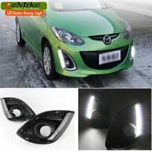 eeMrke Car LED DRL For Mazda2 2012 2013 2014 2015 Xenon White DRL Fog Cover Daytime Running Lights Kits