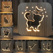 Деревянная лампа животное милый кавайный котик лампа 3D USB светодиодный Настольный светильник переключатель управления резьба по дереву лампа для украшения детской комнаты