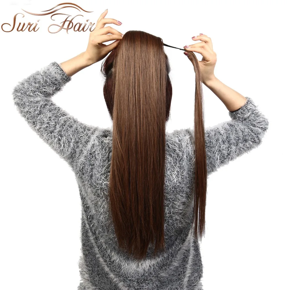 Suri Hair 24'' Long Silky Straight Ponytails Clip In Synthetic Pony Tail Heat Resistant Fake Hair Extension wrap round hairpiece
