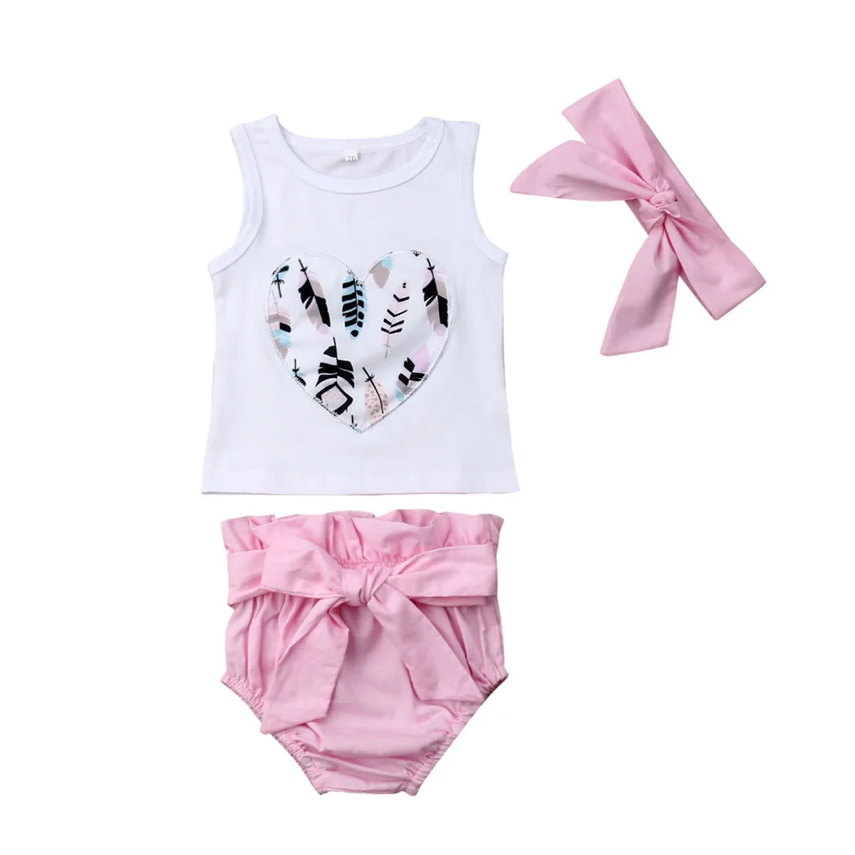 

2019 Summer Newborn Toddler Kid Baby Girl Clothes Set Sleeveless T-shirt Bow Shorts Headband Casual Baby Girls Clothing Set new