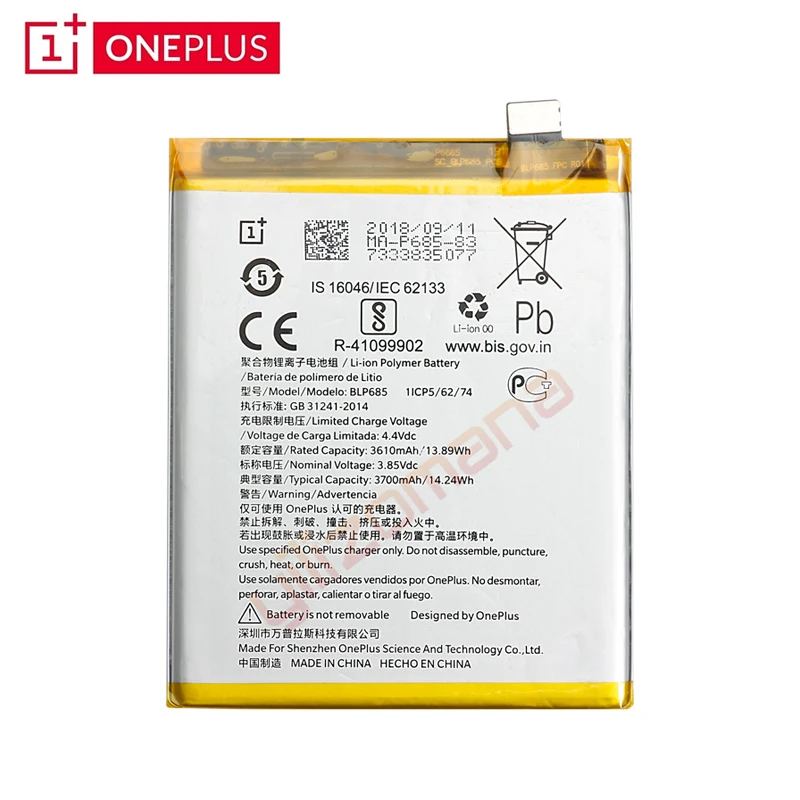 ONE PLUS аккумулятор для телефона BLP685 3610/3700mAh для OnePlus 6T A6010 Высокое качество Замена литий-ионных батарей Бесплатные инструменты