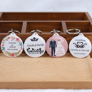 

30PC Custom DIY Personalize Keychain with Mirror Bride Groom Name Date Engrave bridal Wedding Party Gift Favor Souvenirs Guest