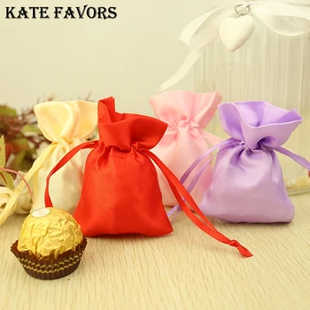 

Gift Bags 4 Color Drawable Small Satin Bags Favor Wedding Christmas Gift Bag 50pcs/lot Jewelry Packing Wrapping Bags Pouches
