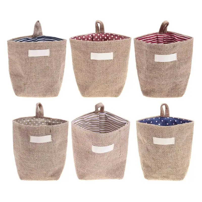 

small zakka Jute Storage Bag Basket Organizer with Handles for Baby Toys Desktop storage bag