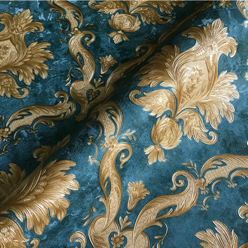 ヴィンテージ古典的なダマスク壁紙ロール紺ゴールドメタリックスパークルテクスチャビニールウォールペーパーベッドルームの家の装飾 壁紙 Aliexpress