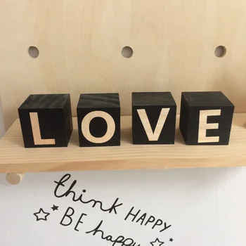 

D Nordic Wooden Blocks love happy pink hero Letter Ornaments DIY Baby Room Wall Decoration Wood Blocks Kid Gift Photography Prop