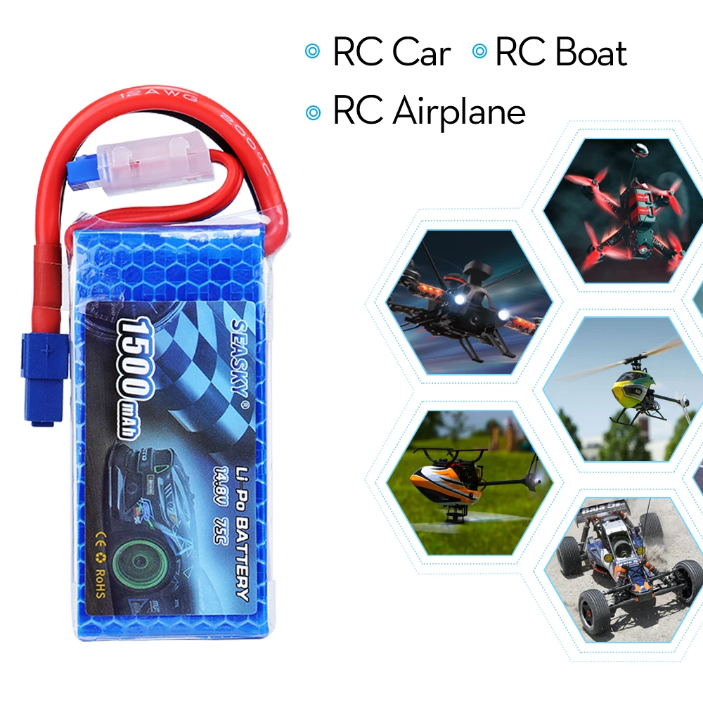 SEASKY 14.8V 1500mAh 75C Max 120C RC LiPo battery For RC Helicopter Airplane Car Boat Quadrotor 4S LiPo battery rechargeable