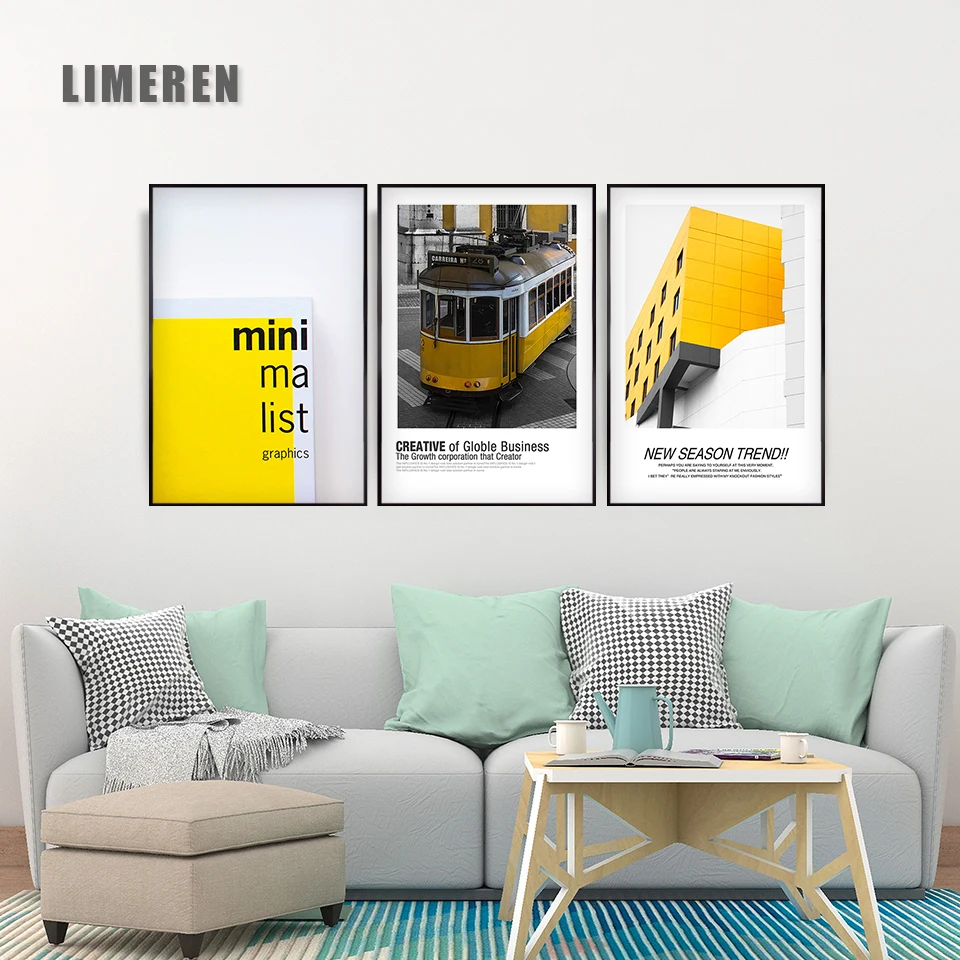 Home Decoration Poster Prints Wall Art Canvas Painting Nordic Picture Ins yellow architectural style Gray Stairs | Дом и сад