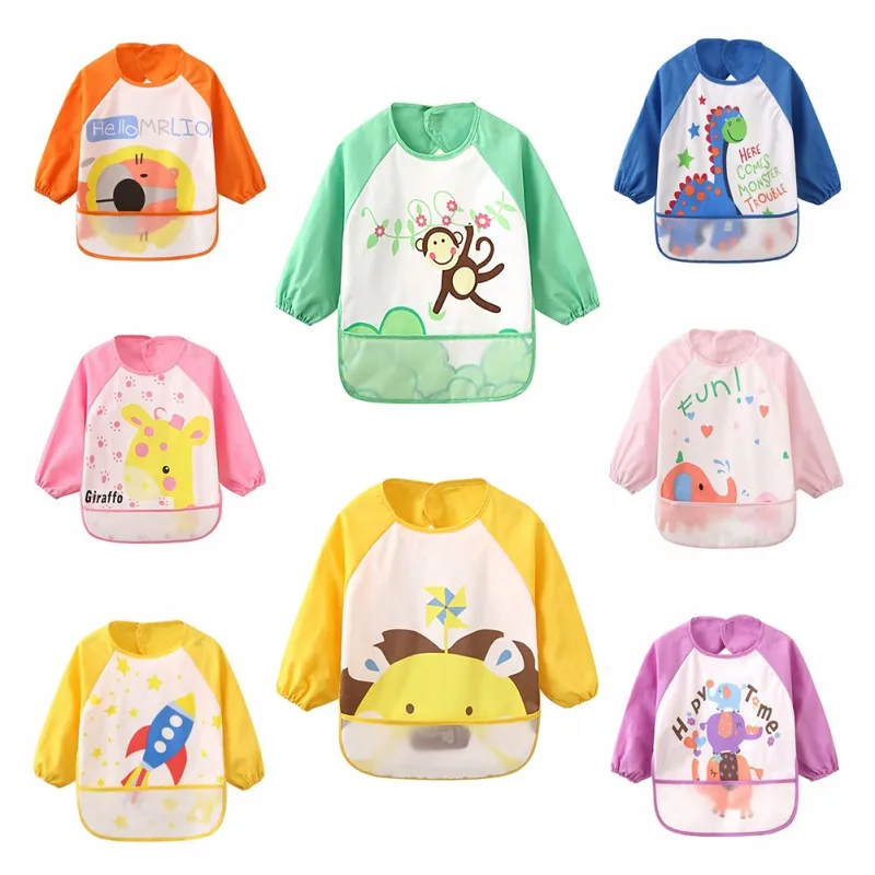 

2018 Children Bib Burp Baby Todders Waterproof Long Sleeve Art Smock Bibs Apron Cartoon Soft Feeding Cloth L1