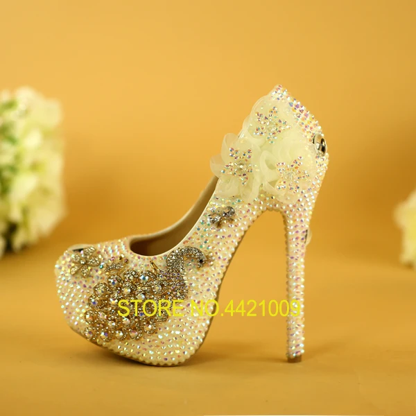 

Luxurious wedding shoes, crystal, diamond, high heel shoes, peacock, Phoenix bride evening dress, banquet shoes, big size.