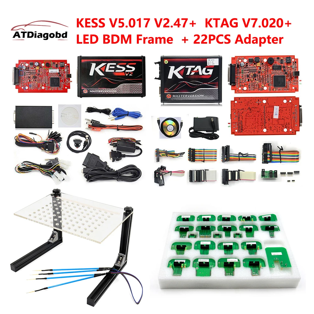 Красный ktag V7.020 V2.23 мастер 7,020 KTAG kess V2 KESS V5.017+ BDM зонд адаптер полный набор ЭБУ программный чип настроечное приспособление