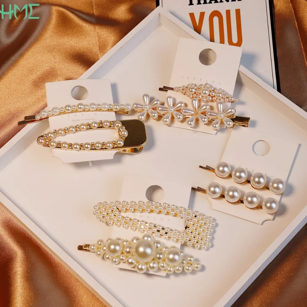 

Fashion Women ABS Imitation Pearl Beads Hair Clips Snap Barrette Stick Hairpins Hair Styling Accessories Handmade For Girls