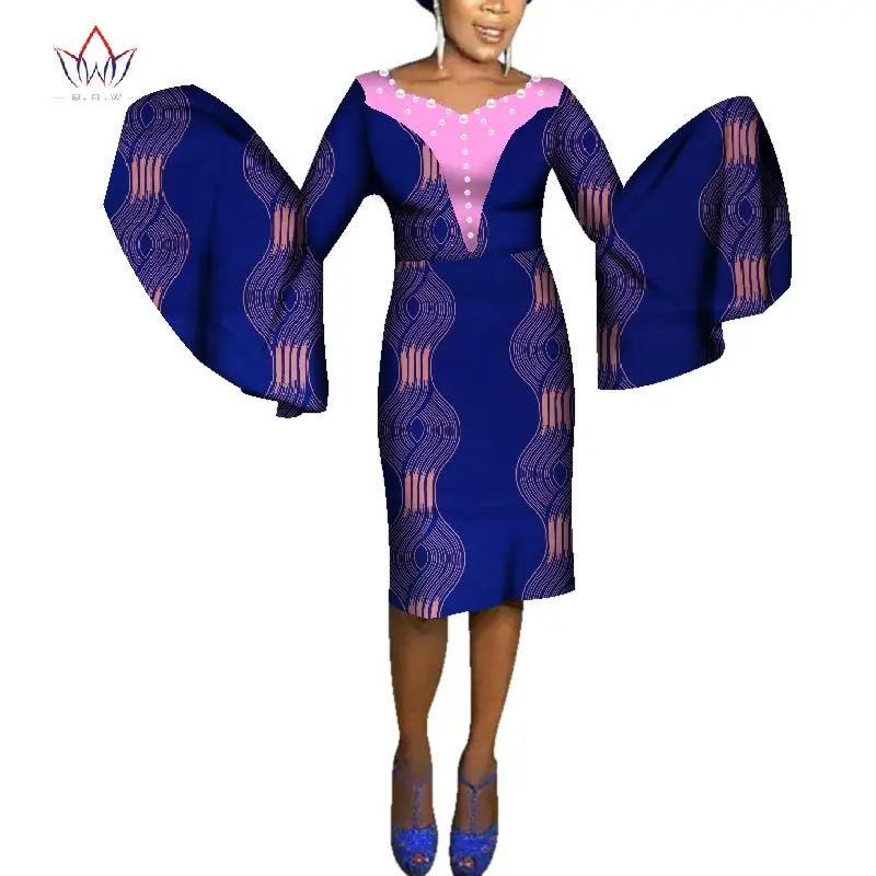 2018 Осень Женская африканская одежда с круглым вырезом платье хлопок африканская женская одежда повседневное традиционное Африканское