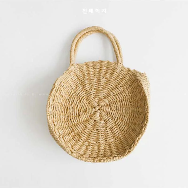 

2018 Lady Fresh Handbag Summer Beach Tote khaki Handmade Rattan woven Round Handbag Vintage Retro Straw Knitted Messenger Bag