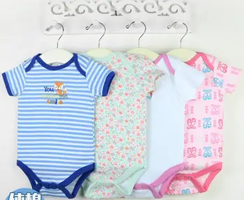 

5pcs lot of color cotton short sleeve triangle ha garments Baby jumpsuit Jumpsuits boys and girls dress 3-24m mixed