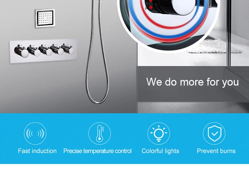 Big 20 Inch Overhead Ceiling LED Rain Spa Shower Head Set Bathroom 5 Function Temperature Controller Shower 3 Wall Body Spray (2)