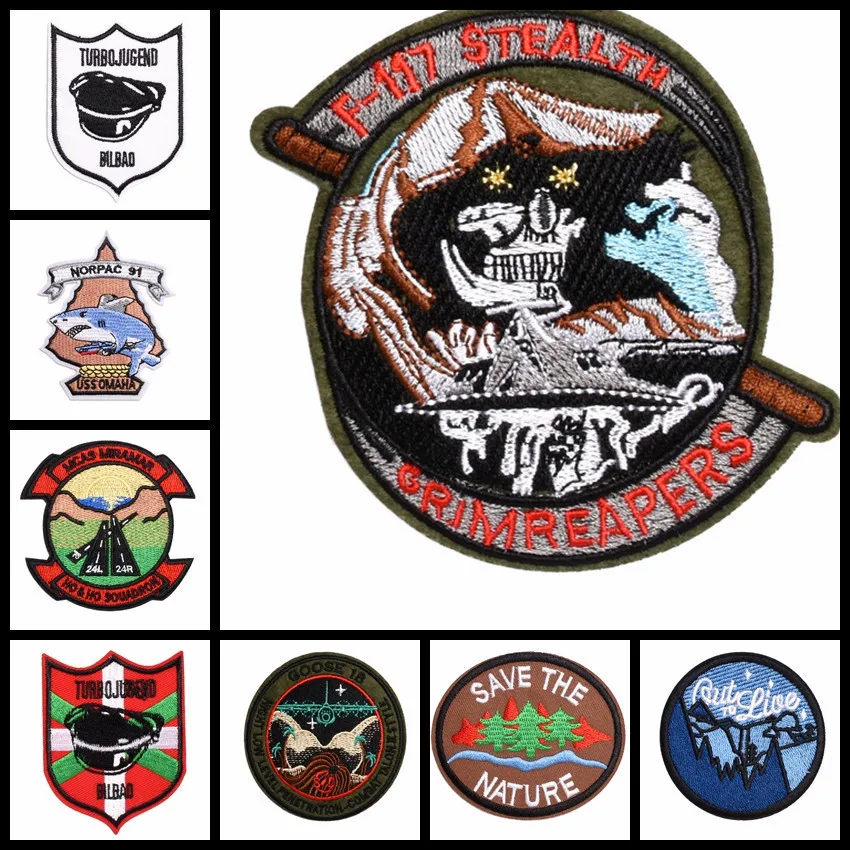 

Originality Marine animal sharks Embroidered Patches Iron On Appliques 3D Diy Round Mountain forest Patch for Clothes Stickers