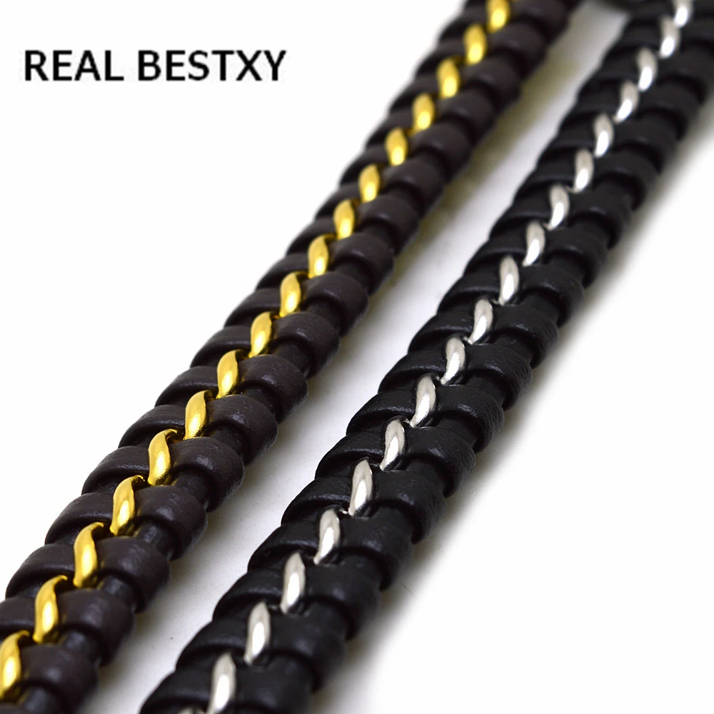 Прямая широкая плетеная кожаная цепочка BESTXY из нержавеющей стали кожаные шнуры