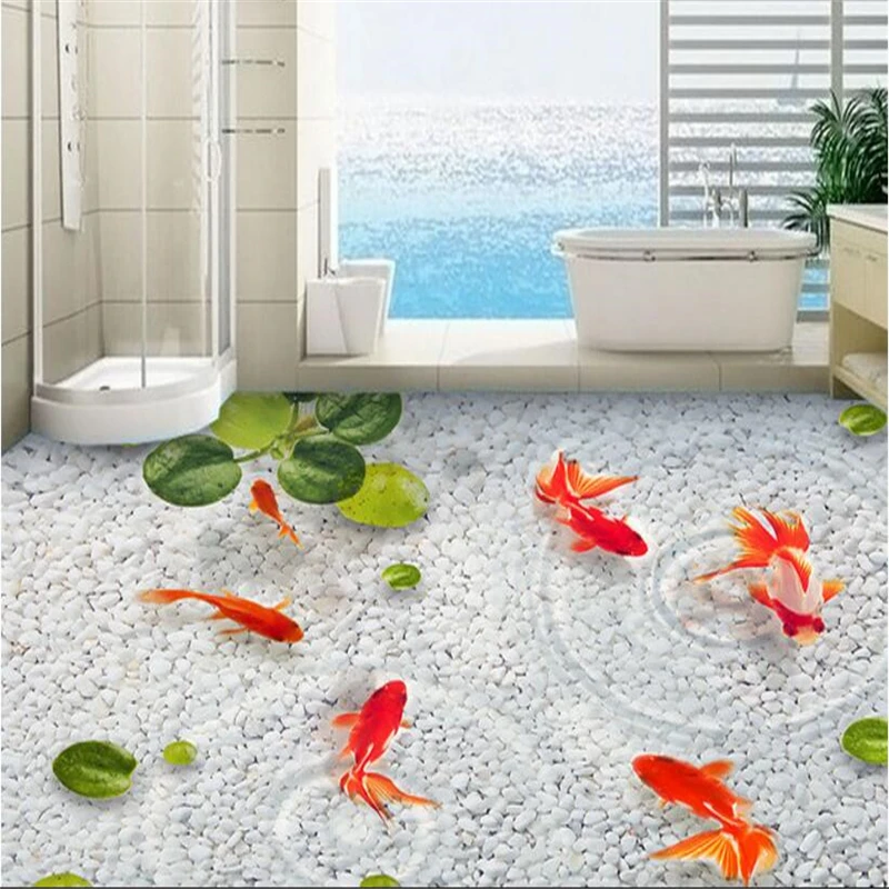 beibehang New Papel de parede fashion stone goldfish three-dimensional painting waterproof self-adhesive wallpaper 3d flooring