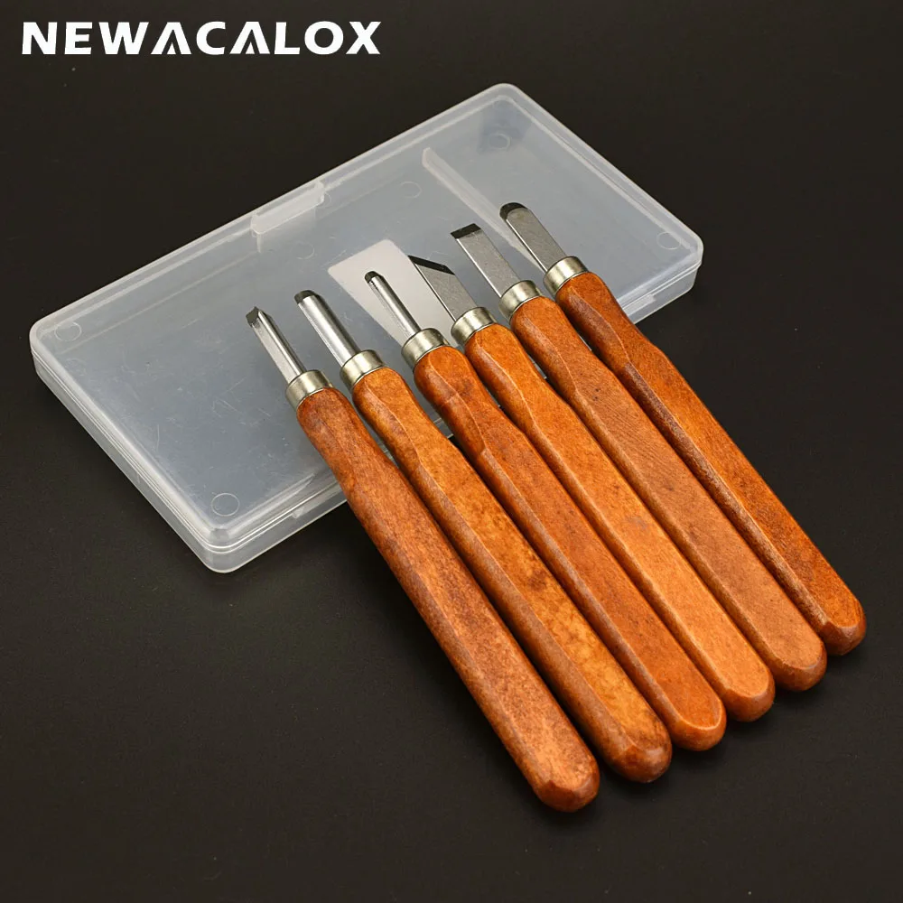 NEWACALOX 6pcs/lot Professional Wood Sculpture Tool Set Wood Handle