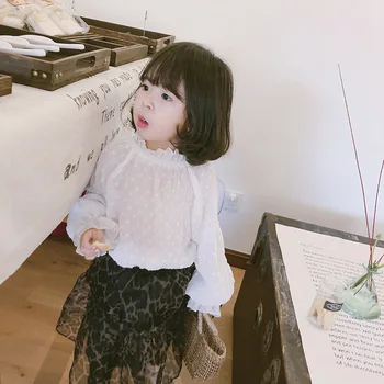 

Children T-shirts 2019 autumn clothing girls sweet stand collar base shirts long sleeves chiffon bottoming shirt