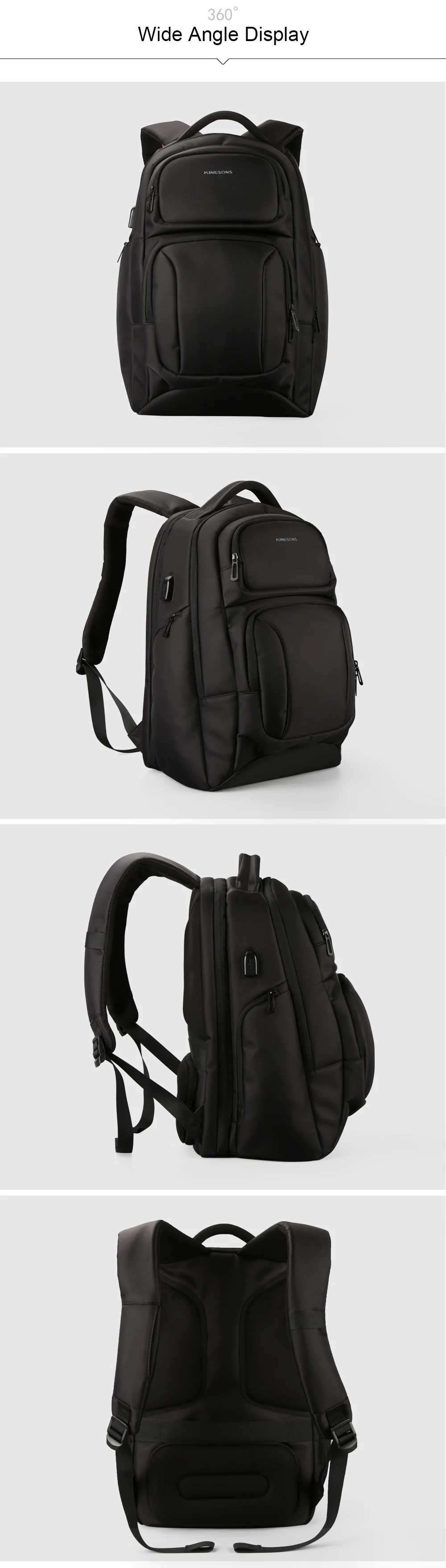 Kingsons мужской рюкзак Противоугонный и USB зарядка Рюкзак для ноутбука 15,6 дюймов школьные сумки для подростков мальчиков