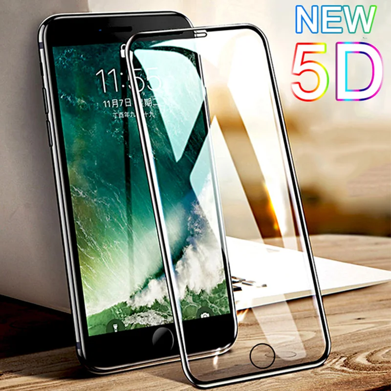 5D закаленное стекло для iPhone 11 Pro 8 Plus полное покрытие Защитное стекло для iPhone 7X9 H HD экран стекло на iPhone 6 6s XR XS Max