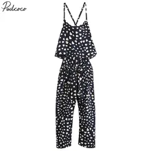 Модные Повседневные Популярные летние штаны на лямках для девочек черный+ в горох комбинезон для детей от 2 до 7 лет, хлопок