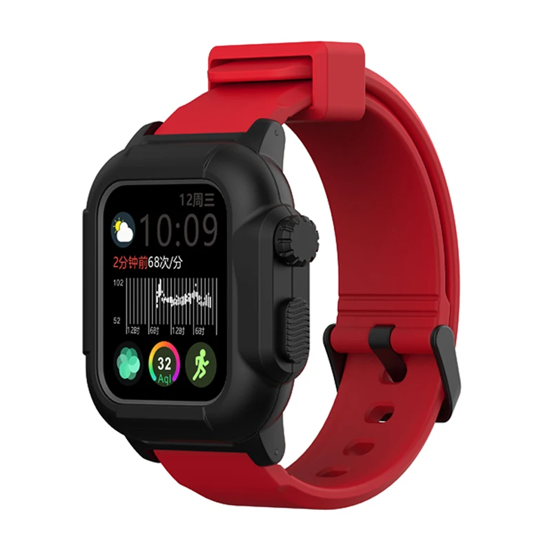 Водонепроницаемая Спортивная Обложка для Apple Watch Case Series 4 3 2 силиконовый ремешок 44 мм 42 мм 40 мм ударопрочный ремешок - Цвет ремешка: black red