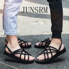 JUNSRM летний Для мужчин сандалии мужские пляжные шлепанцы открытый Повседневное Мода Веревку Тканые Сандалии пару тапочки