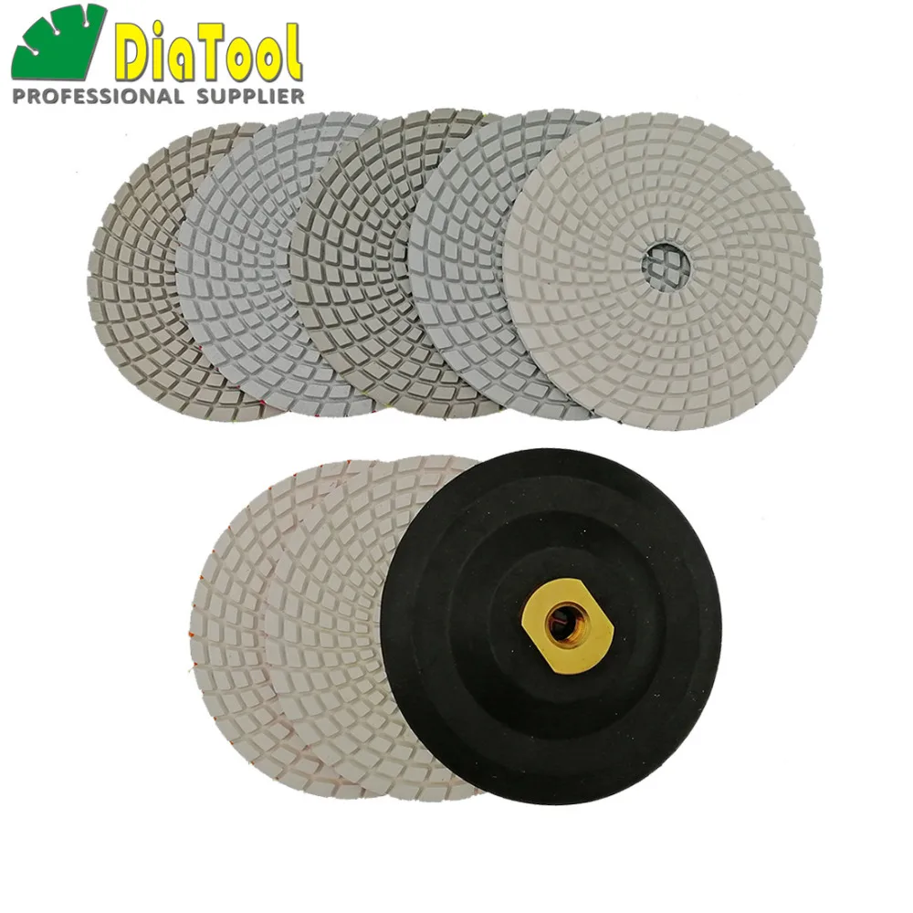 DIATOOL 7pcs/set + Backer 125MM Diamond Flexible Polishing Pads For