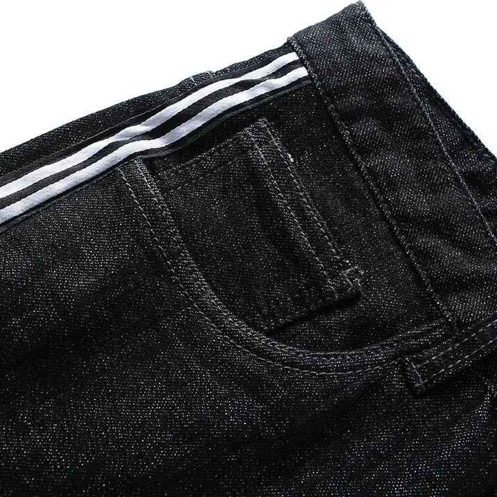 Laipelar 2018 черный обтягивающие джинсы Для мужчин дизайнер полосатые джинсы Повседневное хлопок стрейч Жан мужской Slim Fit качество джинсы Homme