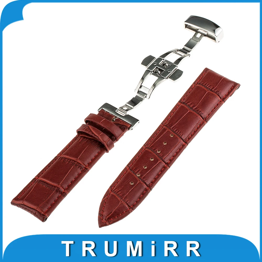 Genuine Leather Watch Band Butterfly Buckle Strap for