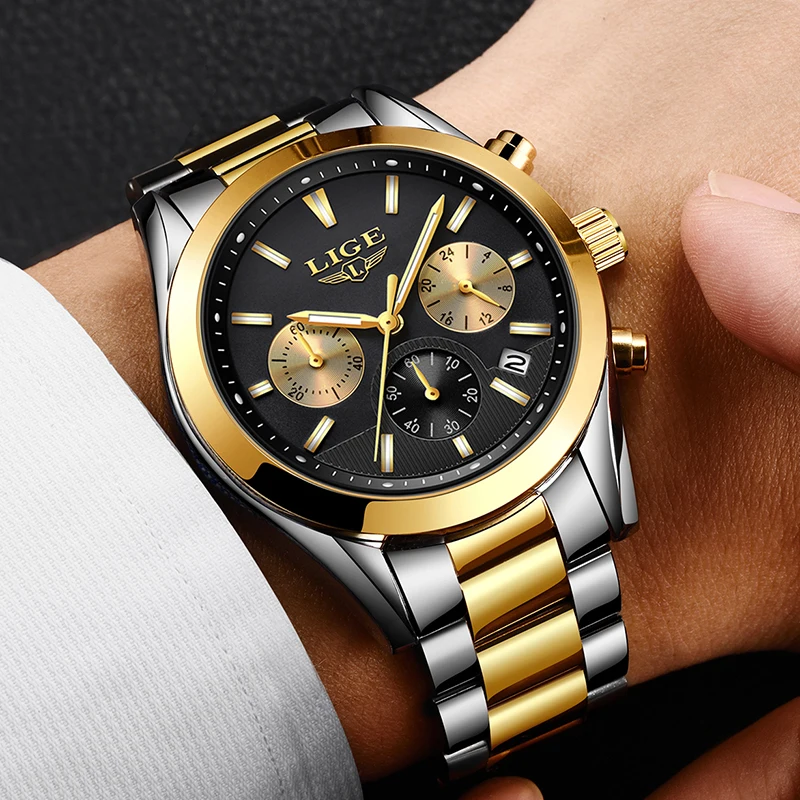 

Relogio Masculino LIGE Mens Watch Business Fashion Top Brand Watches Sports Casual Waterproof Stainless Steel Quartz Watch +Box