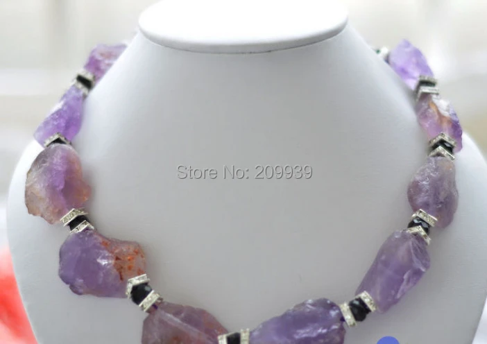 

huij 002833 Nature 18" 35MM purple crude ore Amethyst agate bead necklace