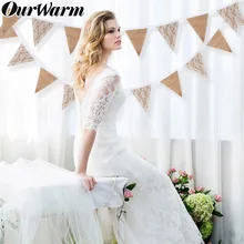 OurWarm 3m Vintage Wedding Lace Banner Background 13 Flags Burlap Lace Bunting Banner DIY Garland Home Party Festival Decor