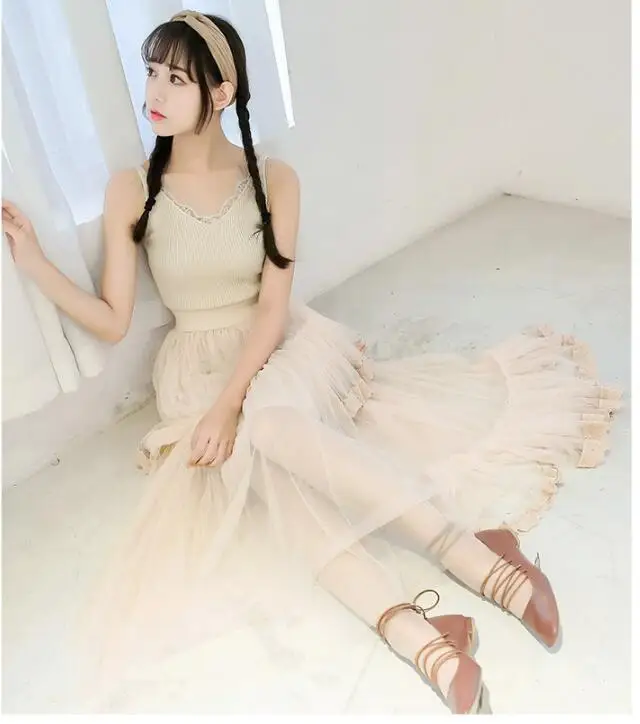 The New Spring And Summer Style High Waist Skirt Slim Fairy Temperament Irregular Tulle Skirt Lace Skirt